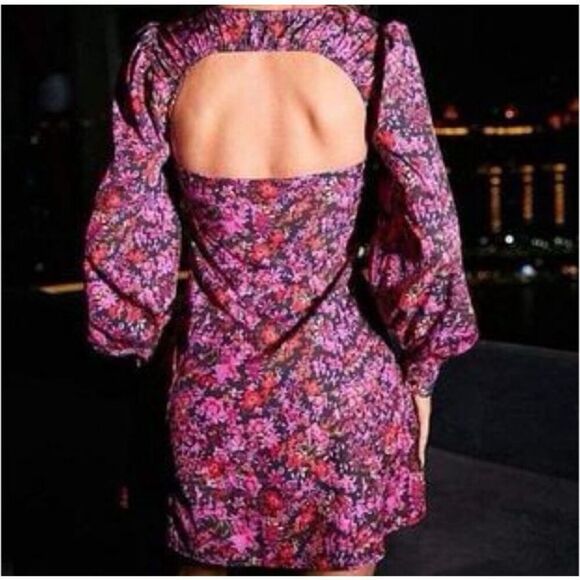 Zara open back Floral Long Sleeve Dress size large - Picture 2 of 4